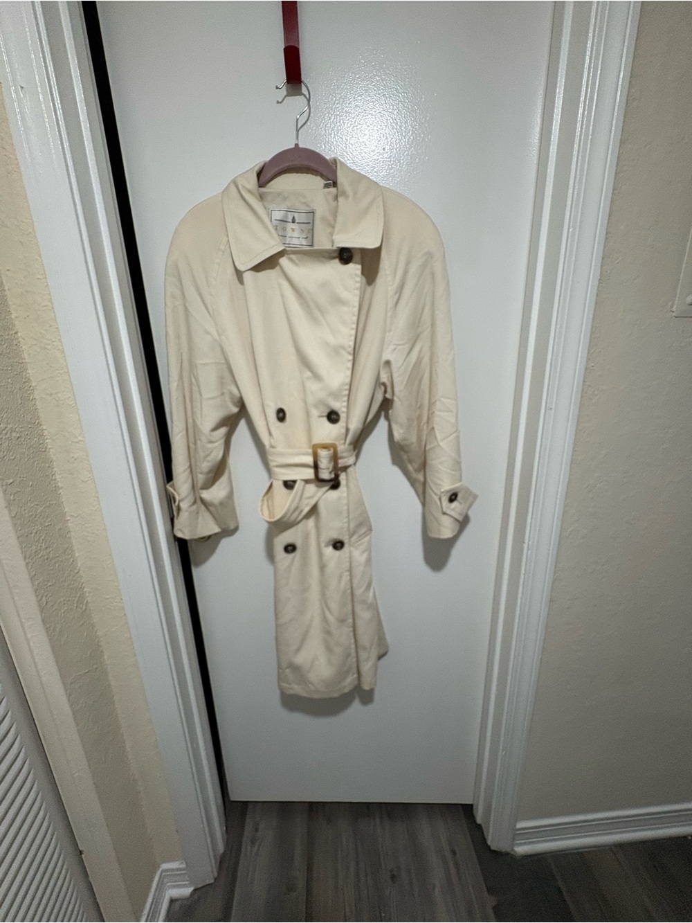 London Fog Cream Double-Breasted Trench Coat with Belt